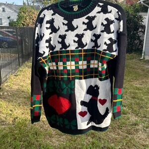 Vintage Black and White Scotty Dog Christmas Holiday Pattern Sweater JJ Browne